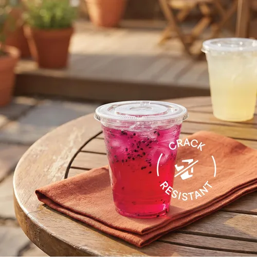Vista 6 de Vasos de plástico transparente de 12 onzas con tapas con ranura para pajita [100 juegos] Vasos de plástico desechables PET transparente como cristal
