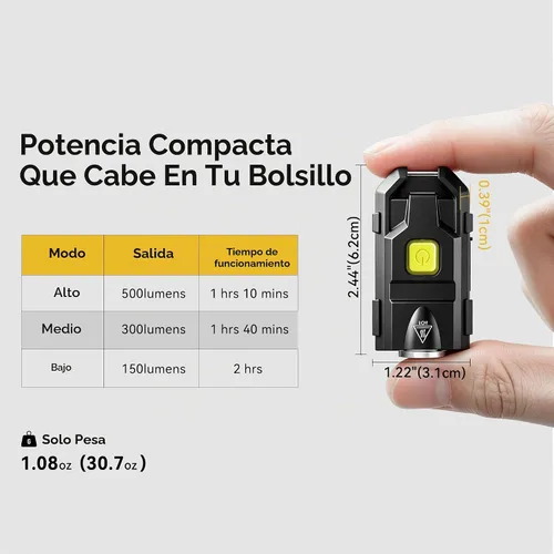 Vista 7 de lexall Linterna LED pequeña, paquete de 2 mini llaveros brillantes de 500 lúmenes, luces de bolsillo recargables USB con 3 modos de luces compactas