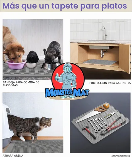 Vista 6 de Monster Mat - Tapete de silicona extra grande para secar platos (30 x 24 pulgadas), tapete de silicona resistente y de secado rápido, tapete