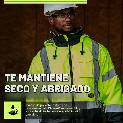 Vista 2 de Pioneer Hi Vis Work Jacket for Men - Waterproof Safety Bomber with Reflective Tape