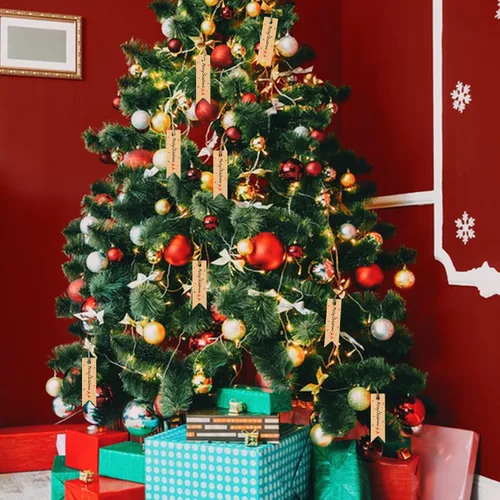 Vista 6 de Anwyll Pequeñas etiquetas de regalo de Navidad – 100 etiquetas de regalo de Navidad con cuerda, ciervos, etiqueta de envoltura de regalo de Feliz