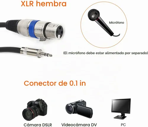Vista 2 de Cable de XLR a 3.5mm (1/8 pulgadas) estéreo para micrófonos para videocámaras, cámaras DSLR, dispositivo de grabación de computadora y más - 1.6