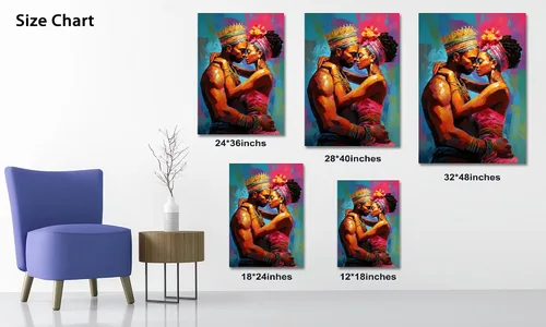 Vista 20 de Arte de pared afroamericano, decoración de rey y reina bailarín negro para sala de estar, arte de pareja de amor negro para dormitorio, lienzo