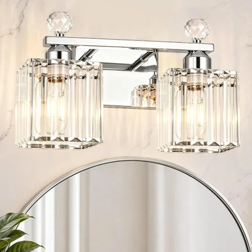 Vista 27 de Lxybcce Moderna lámpara de tocador de baño de cristal, 14 pulgadas, 2 luces, accesorios de luz negra sobre el espejo, fácil instalación e