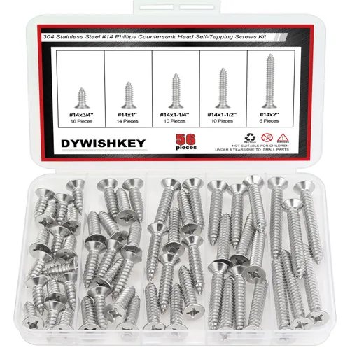 Vista 14 de DYWISHKEY Juego de 246 tornillos para madera – #2 x 1/4" 3/8" 1/2" 5/8" 3/4" tamaños surtidos – Kit surtido de tornillos