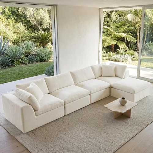 Vista 16 de Sofás de nube beige para sala de estar, sofá deshuesado de 4 plazas, sofá modular seccional, no requiere montaje, tapizado de chenilla, moderno