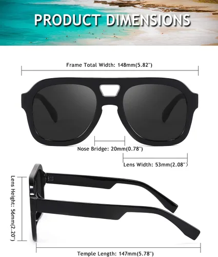 Vista 4 de FEISEDY Gafas de sol estilo aviador vintage con doble puente para mujeres y hombres, gafas cuadradas grandes con marco grueso UV400 B2846