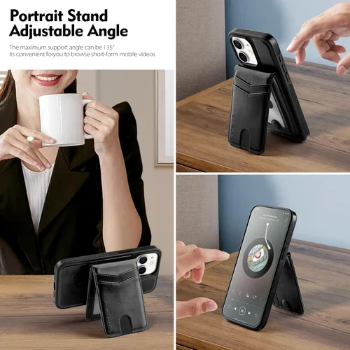 Vista 5 de SkyEagle - Funda tipo cartera compatible con MagSafe para iPhone 11, color negro Detachable Magnetic Credit Card Holder,RFID Blocking,PU