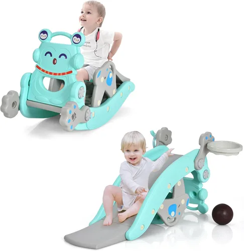 Vista 12 de GLACER Juguete mecedor 6 en 1 para niños pequeños, tobogán para niños con Pingüino rosa