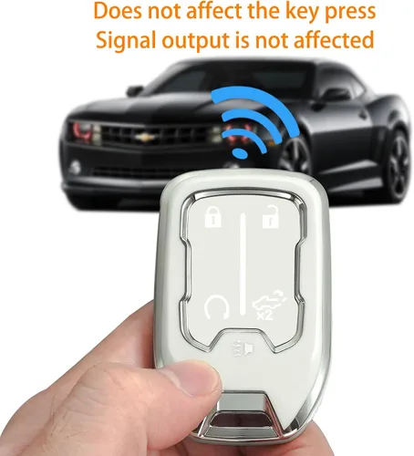 Vista 4 de Funda para llavero GMC, funda para llave con llavero de cuero, TPU suave de 5 botones, compatible con llave de automóvil Chevrolet Silverado