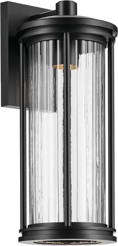 Vista 12 de Kichler Barras 59022BKDS - Aplique de pared aprobado por DarkSky para exteriores de 11.5 pulgadas con cristal acanalado transparente en negro