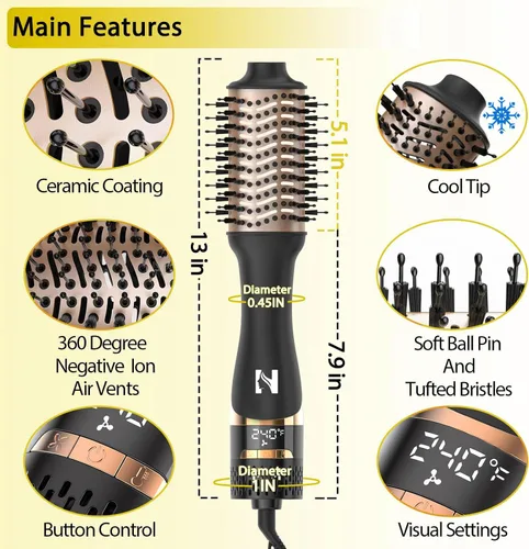 Vista 5 de Nicebay Cepillo Secador de Cabello, Cepillo Secador para Mujeres Peinado Rápido, Cepillo de Secado en Un Paso con Pantalla - Menos Encrespamiento