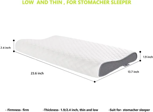 Vista 2 de SUQ I OME Slim Sleeper-Thin Memory Foam Pillow, de perfil delgado y bajo, para dormir boca abajo, 23.6 x 13.7 x 2.4/1.9 pulgadas, firme