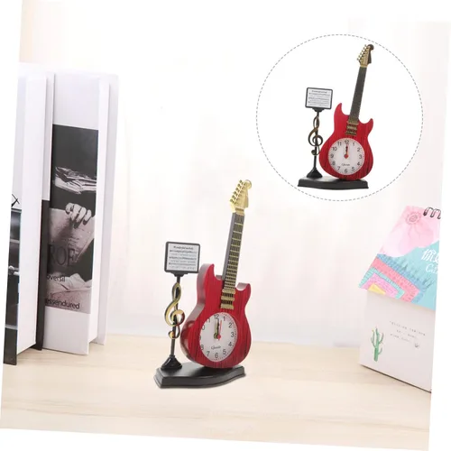 Vista 4 de KOMBIUDA Reloj de escritorio de instrumentos musicales, reloj de noche analógico único para decoración del hogar y la oficina, elegante adorno
