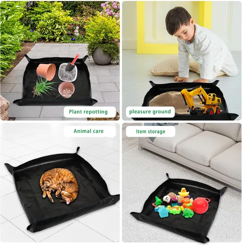 Vista 5 de Tapete de trasplante de plantas de 26.8 x 26.8 pulgadas, impermeable, tapete de trasplante para suculentas, tapete portátil de riego de jardinería