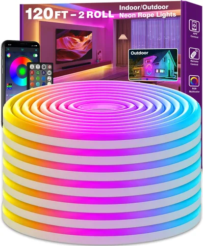 Vista 9 de SINLEY Tira de luces LED de neón de 20 pies, control con aplicación/control remoto, luces LED flexibles, múltiples modos, IP68 luces de neón RGB