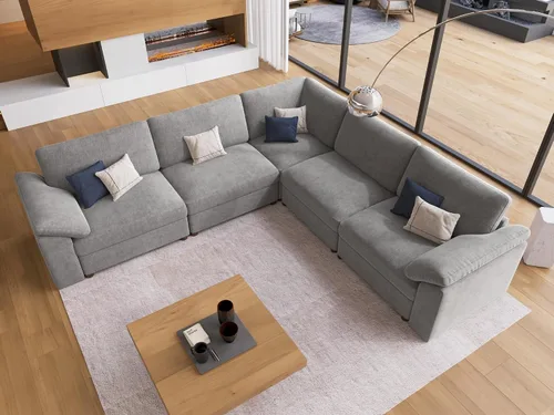 Vista 73 de EASE MOOSE Sofá modular verde seccional de gran tamaño en forma de L Pana verde