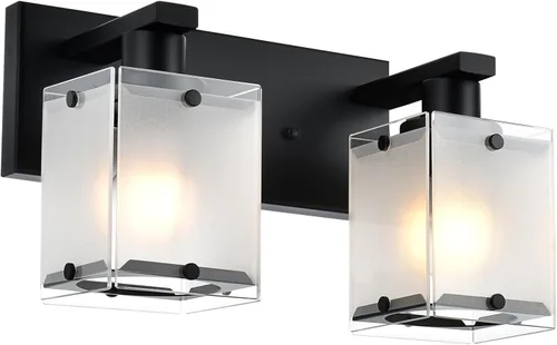 Vista 14 de Iluminación de aplique de pared de 2 luces con base de bombilla E26, lámpara de tocador de baño moderna de níquel cepillado para sobre espejo