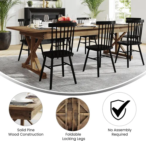 Vista 3 de Flash Furniture Hercules - Mesa de comedor plegable con patas en X, mesa rectangular de pino macizo de grado comercial para 10, 9 x 40 pulgadas