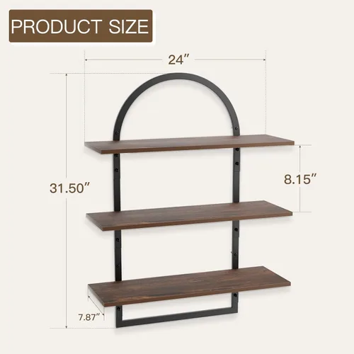 Vista 2 de Estante flotante para pared, estantes de 3 niveles de 24 x 31.5 pulgadas para pared de habitación para baño, dormitorio, inodoro, cocina, sala