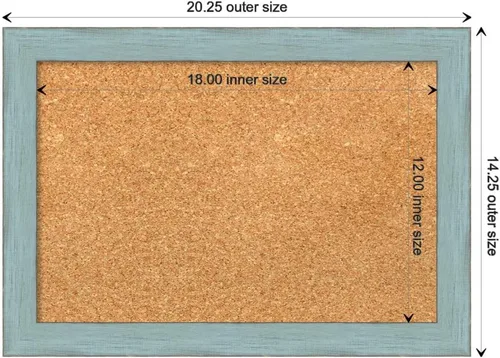 Vista 5 de Amanti Art Tablero de corcho natural para pared (20 x 14) con marco de madera azul rústico azul cielo, pequeño tablero de corcho para oficina