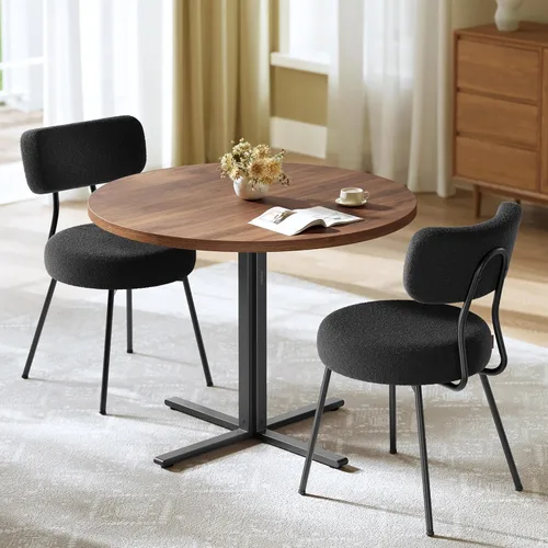 Vista 11 de VASAGLE - Juego de mesa de comedor redonda con 2 sillas tapizadas Blancanieves + blanco crema