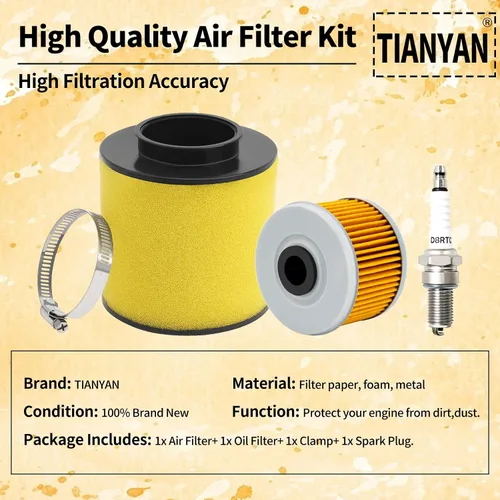 Vista 5 de TIANYAN 17254-HM8-000 Filtro de aire 15412-HM5-A10 Filtro de aceite con kits de bujías compatibles con Honda ATV Recon 250 TRX250TE TRX250TM TRX250X