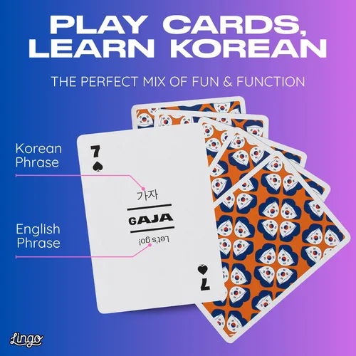 Vista 2 de Lingo Cartas coreanas Tarjetas de aprendizaje de idiomas y cultura para adultos 52 frases con pronunciación Regalo divertido para familias