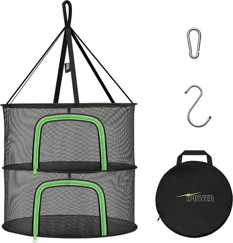 Vista 11 de iPower Red de secado plegable de malla para hierbas de 2 pies y 6 capas con cremalleras, anillo resistente para plantas hidropónicas, bolsa