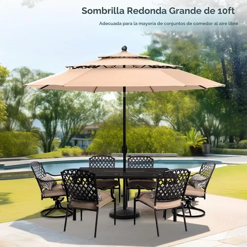 Vista 9 de PHI VILLA Sombrilla de patio de 10 pies, sombrilla de mesa grande ventilada de 3 niveles para exteriores, con 8 varillas resistentes y poste