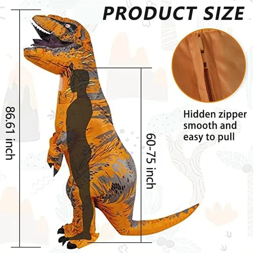 Vista 3 de Vsuna Disfraces de dinosaurio para adultos, disfraz de t rex para adultos, disfraz de dinosaurio inflable para Halloween, cosplay, fiesta, Navidad