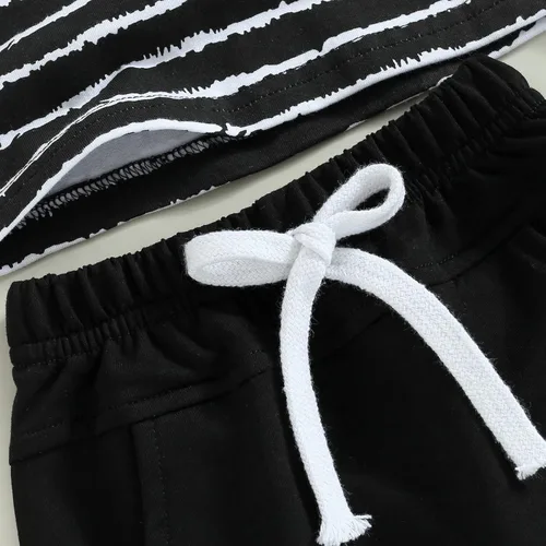 Vista 5 de Conjunto de ropa de 2 piezas con bolsillo a rayas y cordón enrollado para bebé niño
