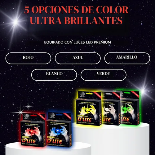 Vista 2 de D'lite Juego de trucos de iluminación de pulgar mágico, 2 dedos mágicos originales increíbles y ultra brillantes, trucos de magia de primer plano