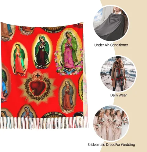 Vista 9 de TNIJWMG Bufanda Virgen María para mujer, chal suave para otoño e invierno, regalos católicos