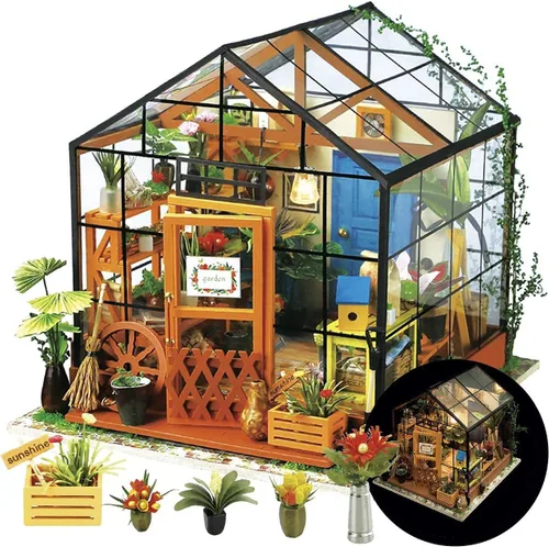 Vista 2 de Rolife Kits de invernadero de casa de muñecas en miniatura de bricolaje y kits de rincón de libro Sakura DIY