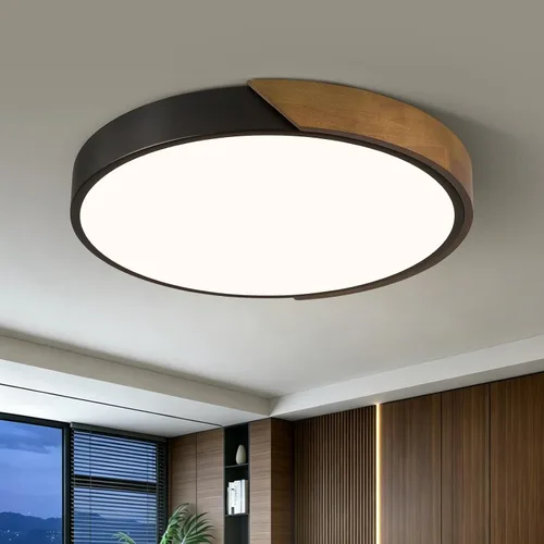 Vista 13 de Lámpara de techo LED moderna, lámpara de techo minimalista de madera empotrada, 4000 K no regulable, lámpara de iluminación circular con pantalla