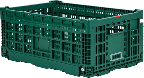 Vista 21 de Restaurantware Cater Tek - Caja plegable de 36 litros, 1 caja de almacenamiento apilable, con asas de diseño de malla, caja plegable de plástico