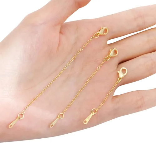 Vista 6 de Extensores de collar de oro, cadena extensora chapada en oro de 14 quilates, extensores de cadena para collares, pulseras, cadenas de extensión