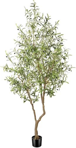 Vista 12 de FEELEAD Árbol de olivo artificial de 5 pies, olivo sintético con hojas realistas y tronco natural, olivo falso en maceta para el hogar, sala