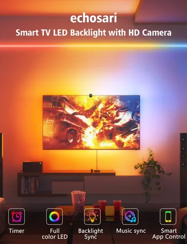 Vista 8 de echosari Sincronización de retroiluminación de TV con pantalla, luces de TV que cambian con TV para pantalla de 55 a 65 pulgadas, tira de luces