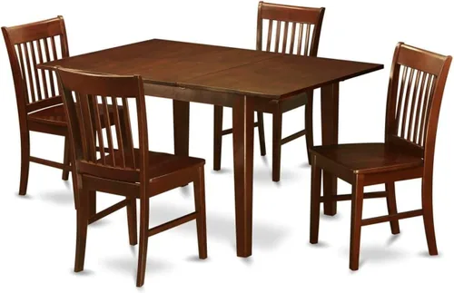 Vista 21 de HomeStock Juego de mesa de cocina de 5 piezas para 4 personas, incluye una mesa de comedor rectangular con hojas y 4 sillas Parson de tela de lino