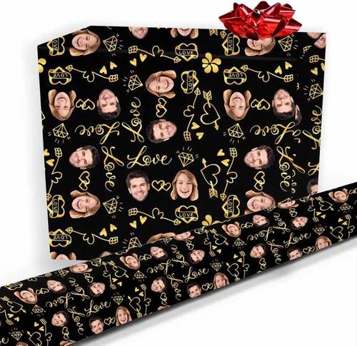Vista 16 de Artsadd Papel de regalo personalizado con texto con imagen para aniversario, día de San Valentín, papel de regalo con foto personalizada con corazón