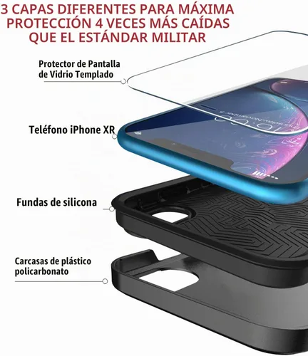 Vista 6 de Diverbox Funda para iPhone XR [Protector de Pantalla de Vidrio Templado] [A Prueba de Golpes] [A Prueba de Caídas] Funda de Teléfono de Protección
