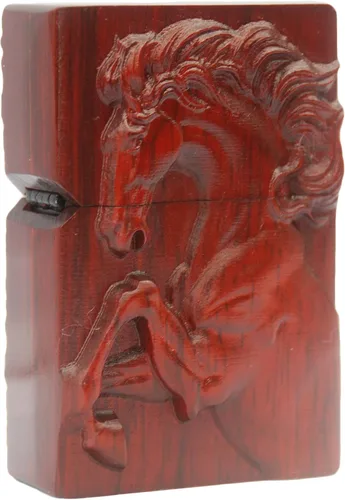 Vista 9 de Caja de carcasa de madera natural Huanghuali tallada en palisandro para módulo Zippo (oración budista)