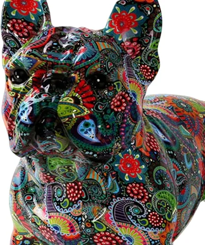 Vista 3 de Graffiti - Estatua de bulldog francés, escultura de perro de resina colorida para decoración del hogar, sala de estar, estilo D