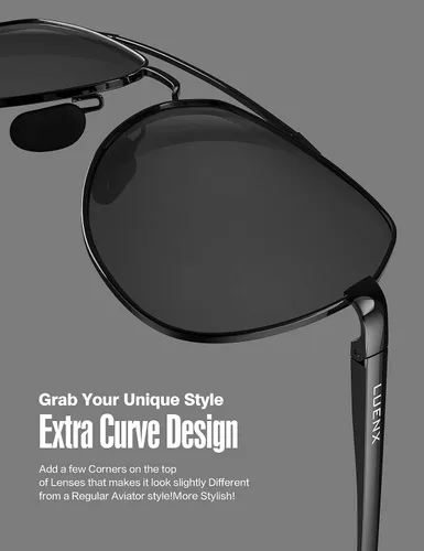Vista 4 de Lentes para aviador Luenx polarizados, para hombres y mujeres, con armazón de metal grande, protección UV 400