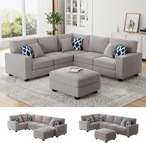 Vista 21 de Legend Vansen - Sofá seccional modular en forma de U con otomano, sofá de esquina reversible moderno para sala de estar (Antracita, 2+3 con otomano)