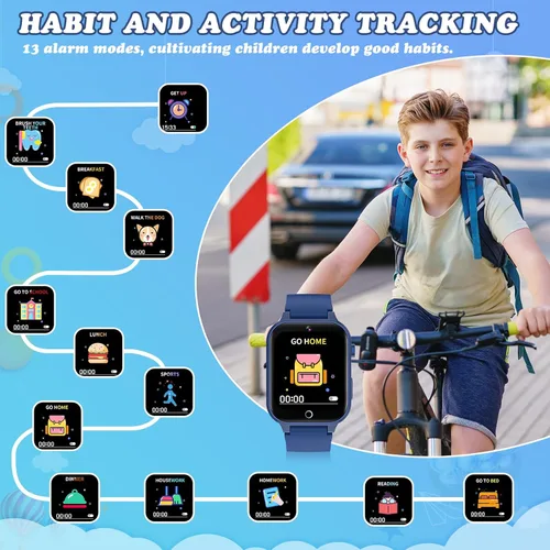 Vista 4 de Reloj inteligente para niños con cámara, video, reproductor de música, reloj despertador, cronómetro, calendario, podómetro, pantalla táctil HD