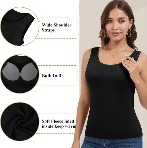 Vista 4 de JOYSHAPER Camiseta térmica sin mangas para mujer, ropa interior de forro polar, camiseta sin mangas, chaleco de capa base cálida