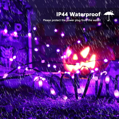 Vista 6 de Brizled Luces moradas, tira de 200 luces LED de 72 pies con temporizador, 8 modos para fiesta de Halloween en interiores y exteriores